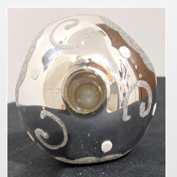 Vintage Christmas Tree Topper Silver Mirrored Glass With Glitter 10 Inch VTG - Picture 13 of 16